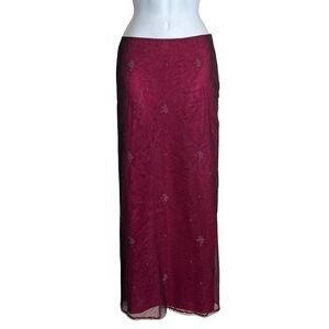 Vintage 90s Delias Embroidered Jeweled Maxi Skirt Size 7/8
